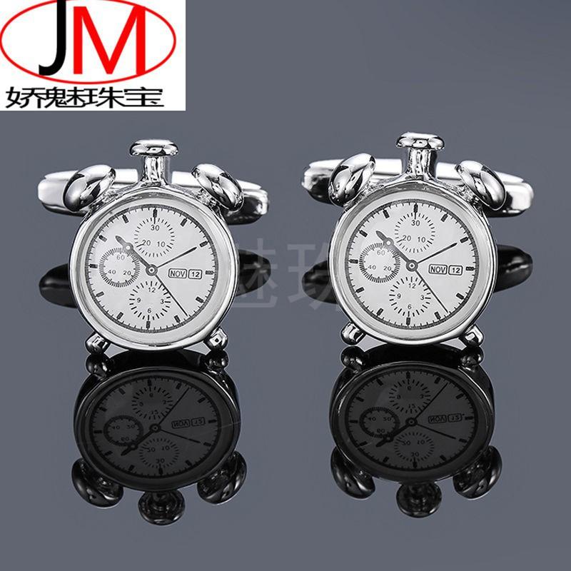 High-quality Copper Material Silver Alarm Clock Cufflinks Watch Model Men s Shirt серебряный