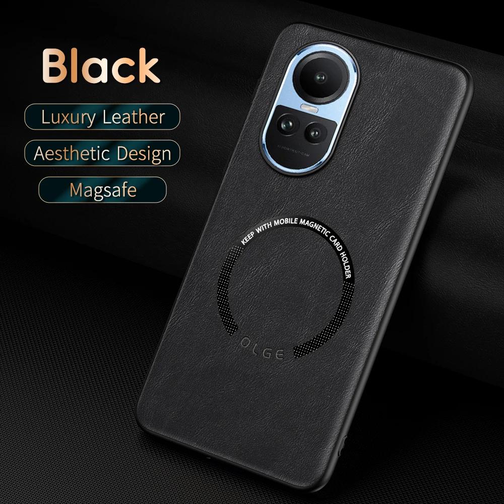 For OPPO Reno 10 10 Pro Fine Hole PU Cow Pattern Leather Outer Magnetic Ring Soft Edge Anti-Drop Anti-Fingerprint Phone Case