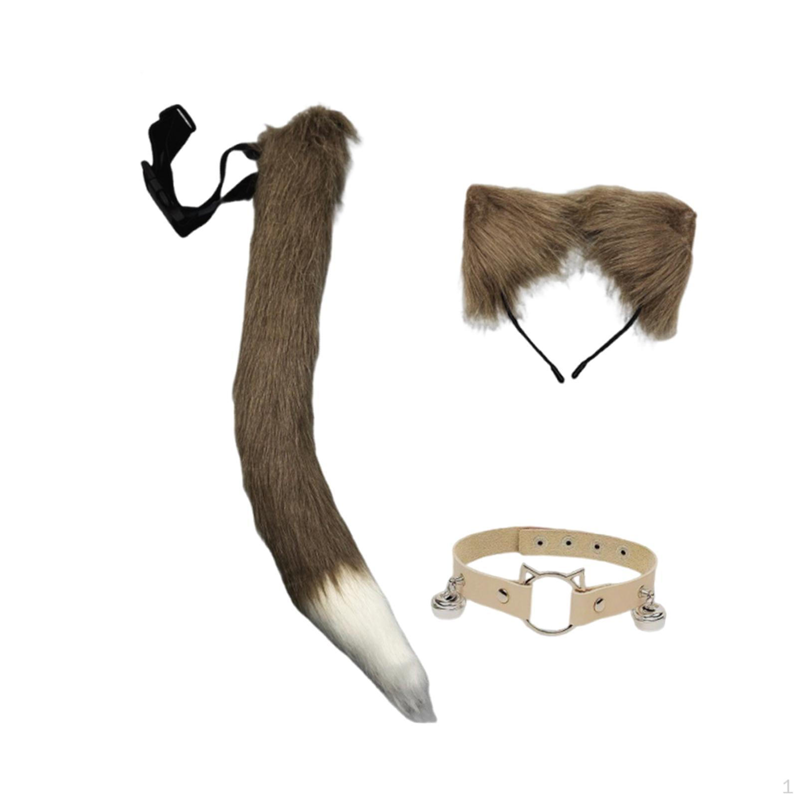 

3 Pieces and Tail Set ,Cosplay Costume, for Dress up, Stage Show Coffee White