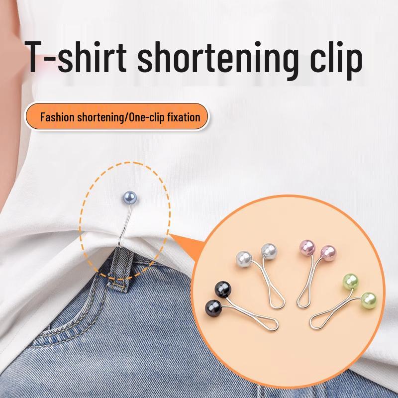 Adjustable Metal Clip T-Shirt with Waist-Cinching Buckle and Shortened Hem