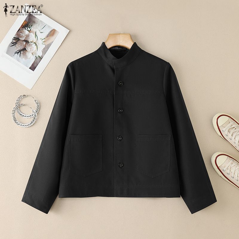 ZANZEA Lässige Bluse mit Stehkragen und langen Ärmeln für Damen