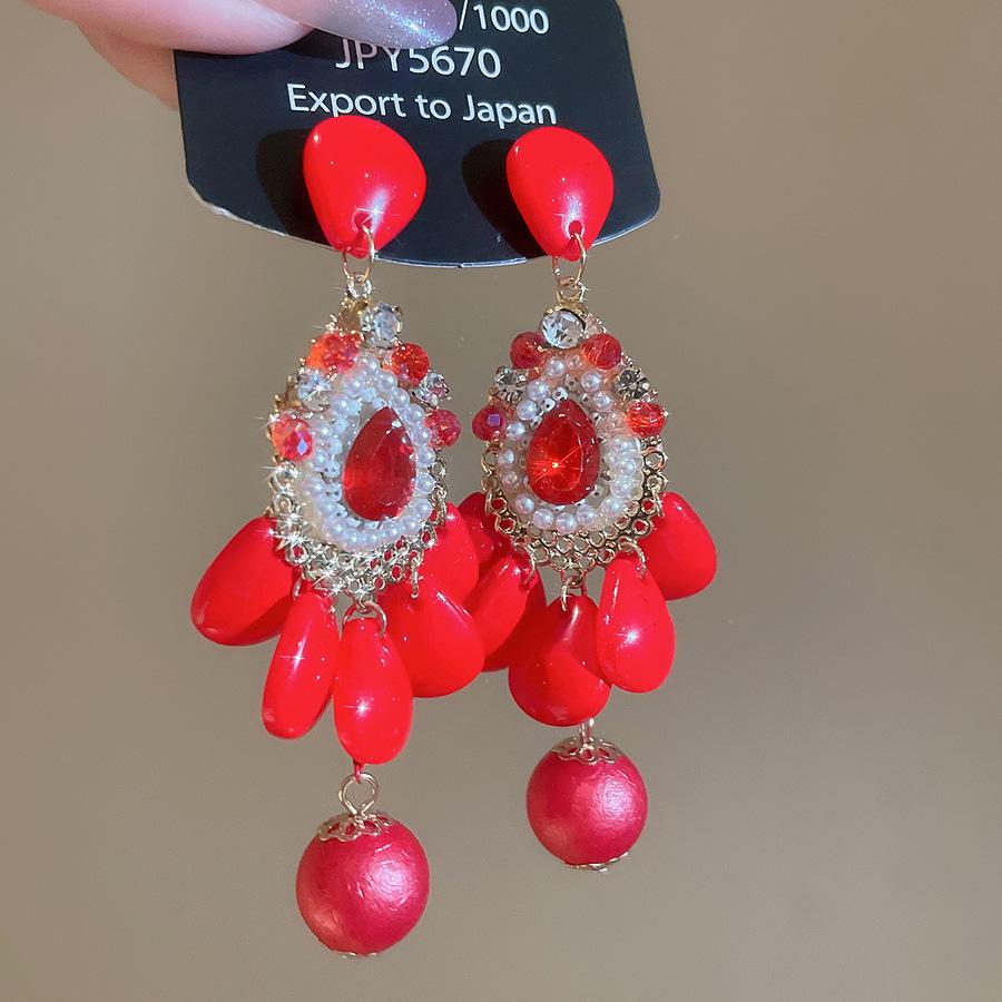 Silberne Nadel Tropfenöl Rote Perlen Ohrstecker - Eleganter & Vielseitiger Schmuck für Damen