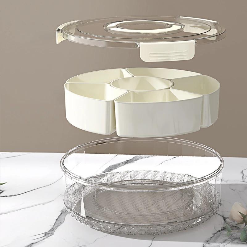 5-Compartment Food Storage Dried Fruit Snack Plate ,rotatable Storage Container, Snack and Vegetable Tray with Lid and Hand