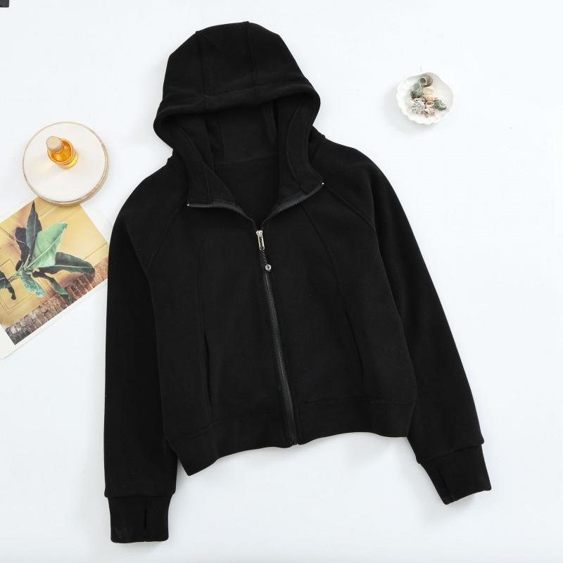 Fleece short hooded sweater women, autumn and winter casual sports cardigan jacket