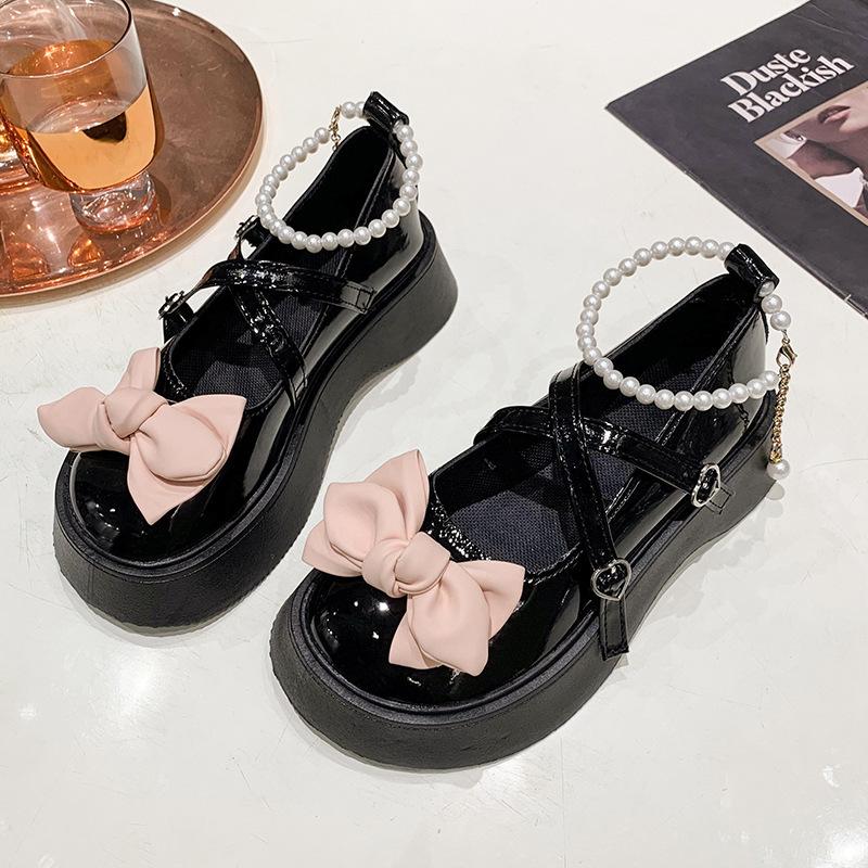 JK Small Leather Shoes Women's Spring and Autumn Platform Muffin Bow 2025 New Round Head Japanese Mary Jane Shoes