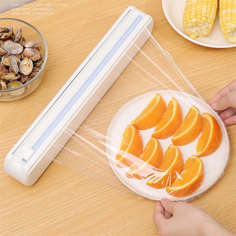 Plastic Wrap Dispenser with Slide Cutter Reusable Food Wrap Cutter Household Cling Film Cutter Refillable Cling Film Dispenser