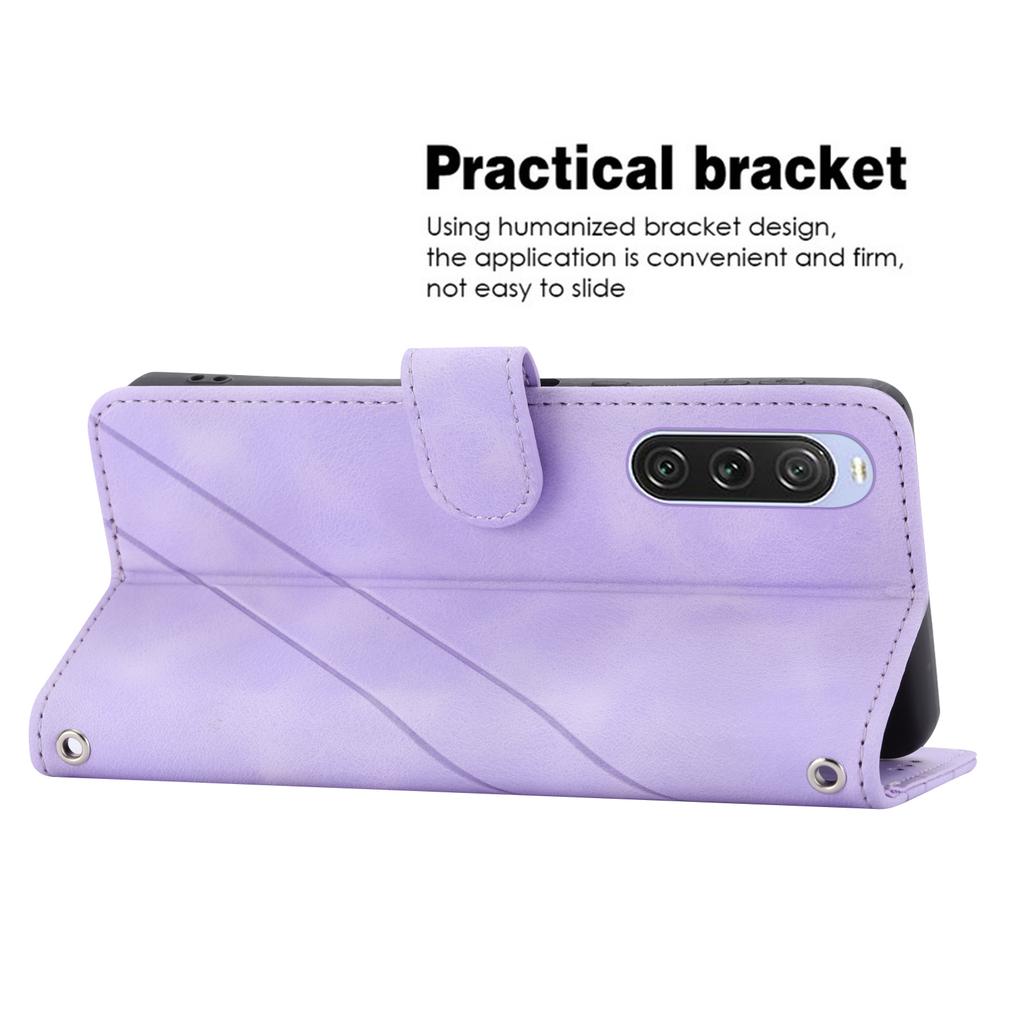 For Sony Xperia 5 IV 5G Case Imprinted Line Leather Phone Cover with Handy Strap