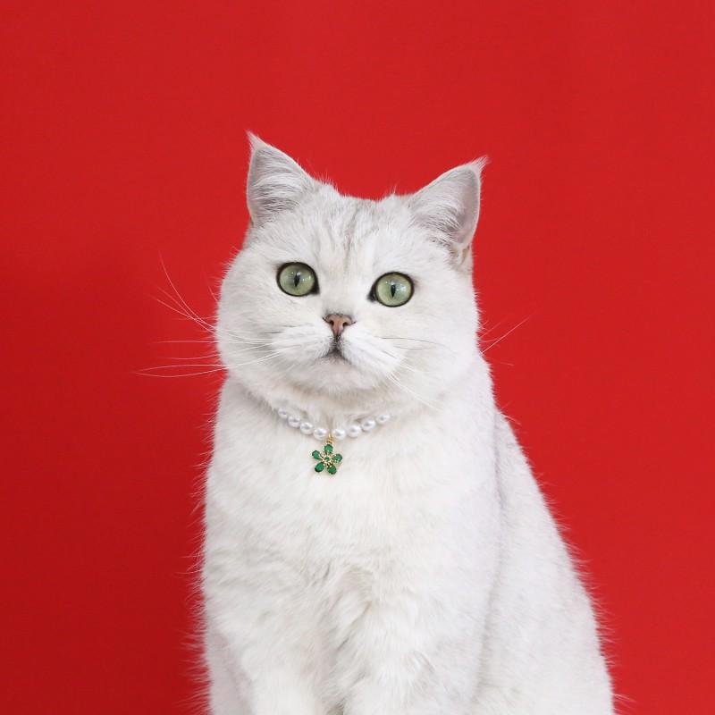 Floral Pet Necklace With Pearl Zircon Accents Cats Small Dogs - Birthday Wedding Party Accessory