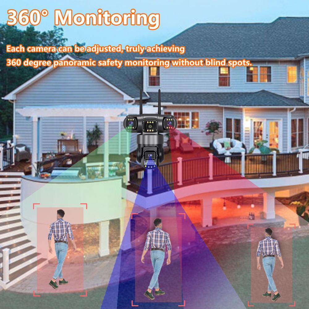 Wireless WiFi/4G Network Camera, HD Night Vision Waterproof CCTV Surveillance, Triple Lens and Triple Screen Security Video Recorder