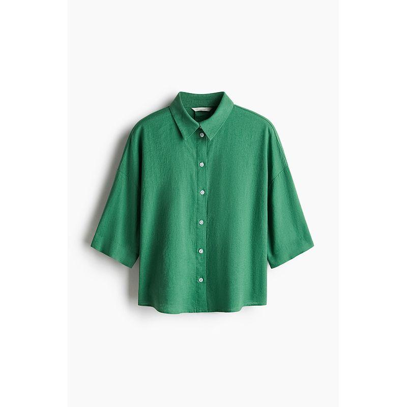 

HM Women s Shirt 2025 Summer New Arrival New Arrival Casual and Comfortable Relaxed Linen Blended Shirt 1256936 Green 165/96(M)