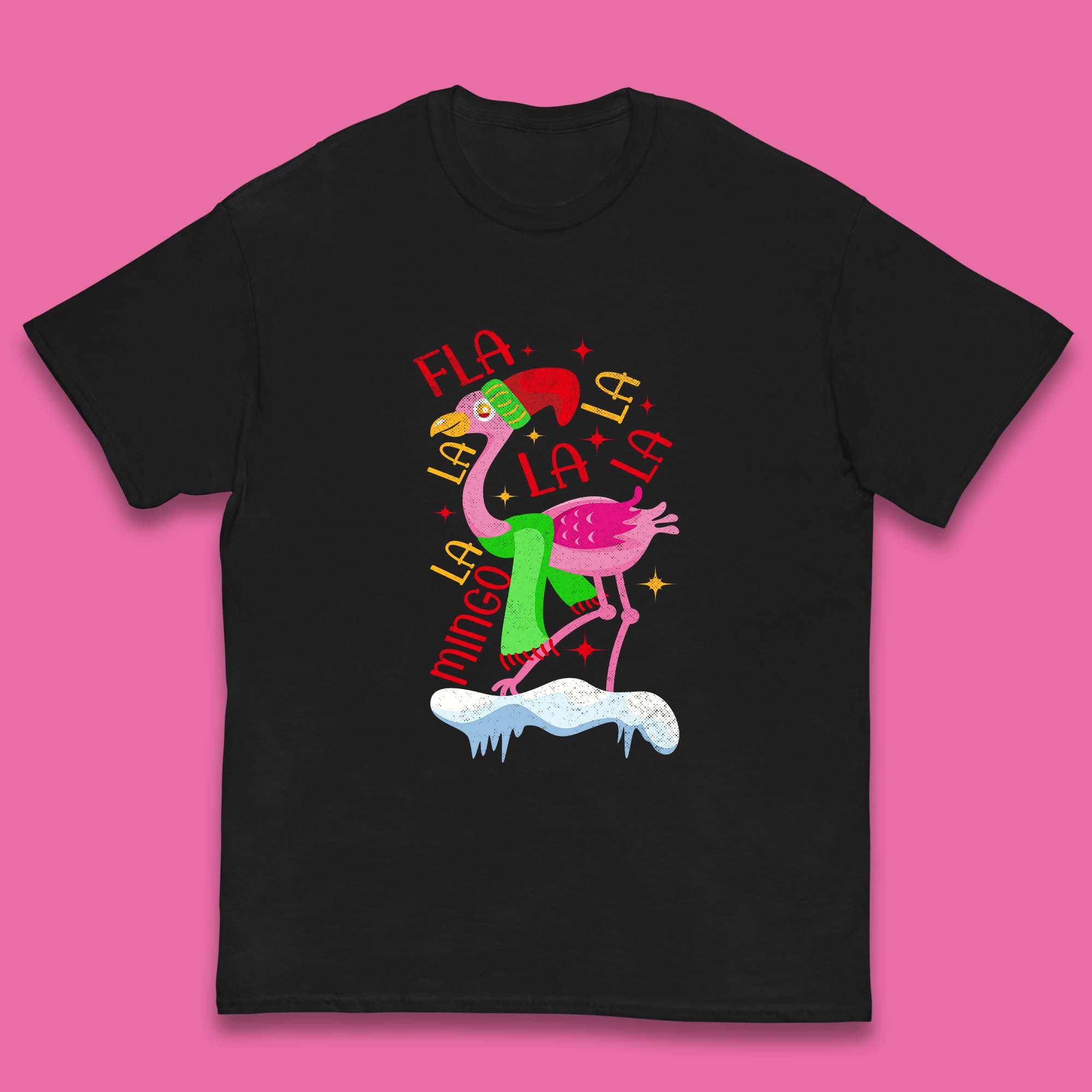 Fa La La La Mingo Pink Flamingo Christmas Kids T Shirt 110