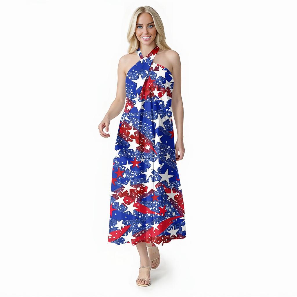 Family And Parent-child Outfits - Casual Vacation Independence Day Printed Women's Skirts, Men's Shirts Summer Suit