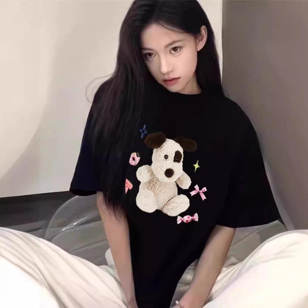 Women's short-sleeve T-shirts, comfortable fit, casual style, polyester fiber