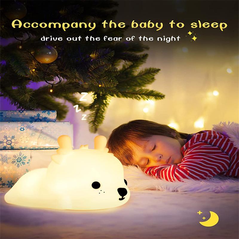 Silicone Cute Deer Led Night Light 7 Colors Type C Rechargeable Multicolor Desk Lamp For Babies Kids