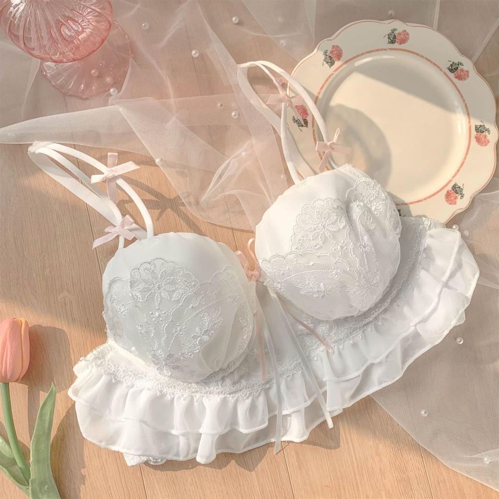 New sexy pure desire wind lace girl underwear women's suit small breasts gathered without steel ring anti-hanging upper support bra cover