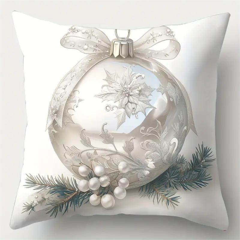 1pc White Christmas Cushion Cover Pine Print Washable Durable Cover 2025 New for Home Ornament Xmas New Year Christmas Decor