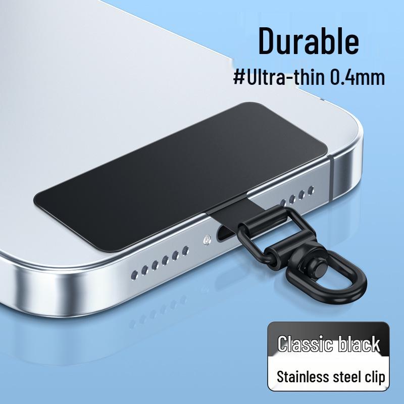 Ultra-Thin Stainless Steel Rotating Phone Lanyard Clip with Anti-Lost Sticker
