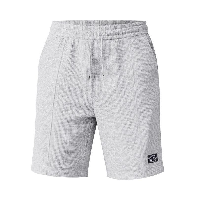 Herren Waffelstrick Kordelzug Taille Freizeitshorts Kleines Etikett Einfarbig Sport Shorts