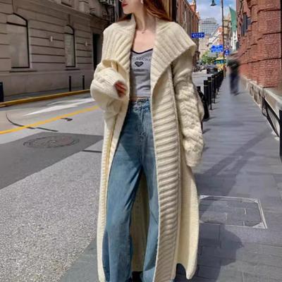 Atmosphäre Schwerindustrie faul grob gedreht großer Revers Strickjacke faules Temperament lässige lange Pulloverjacke