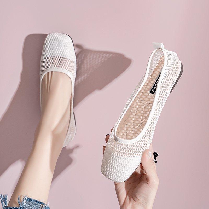 

Ladies Dancing Shallow Mouth Breathable Mesh Black Sandals Summer Fashion Women s Transparent Soft Flat Dress Boat Shoes 35-40 35 бежевий