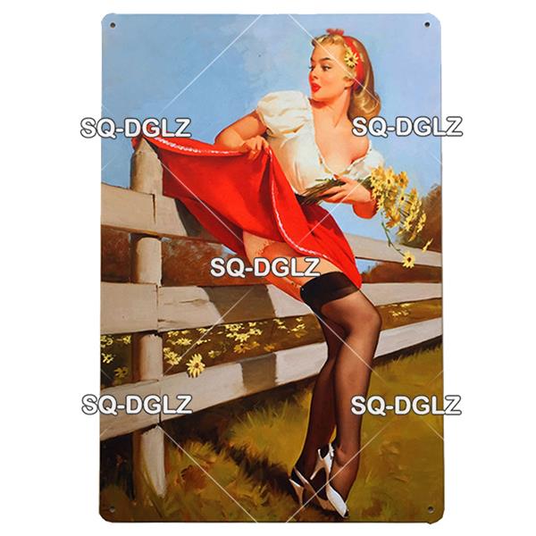 [SQ-DGLZ] Pinup Girl Plakette Metall Vintage Bar Möbel Teller Garagenschild Vintage Deko Man Cave Dekoration Geschenk
