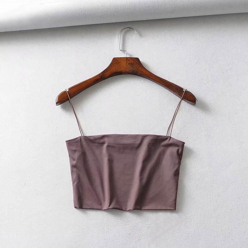 Yuyou European & American Street Style Thin Elastic Band Bandeau Camisole – Women's Solid Color Straight Neck Short Top