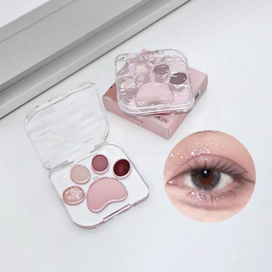 Lidschatten-Palette mit Katzenpfotenmotiv, 5 Farben, schimmernd, matt, natürlich, Nude, langlebig, wasserfest, hochpigmentiert, Lidschatten für Frauen, Augen-Make-up-Zubehör