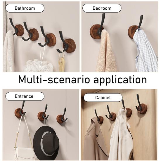 Adhesive Wall Hook No Drill Rustproof Hook with Retro Wood Grain Pattern Hanger for Bathroom