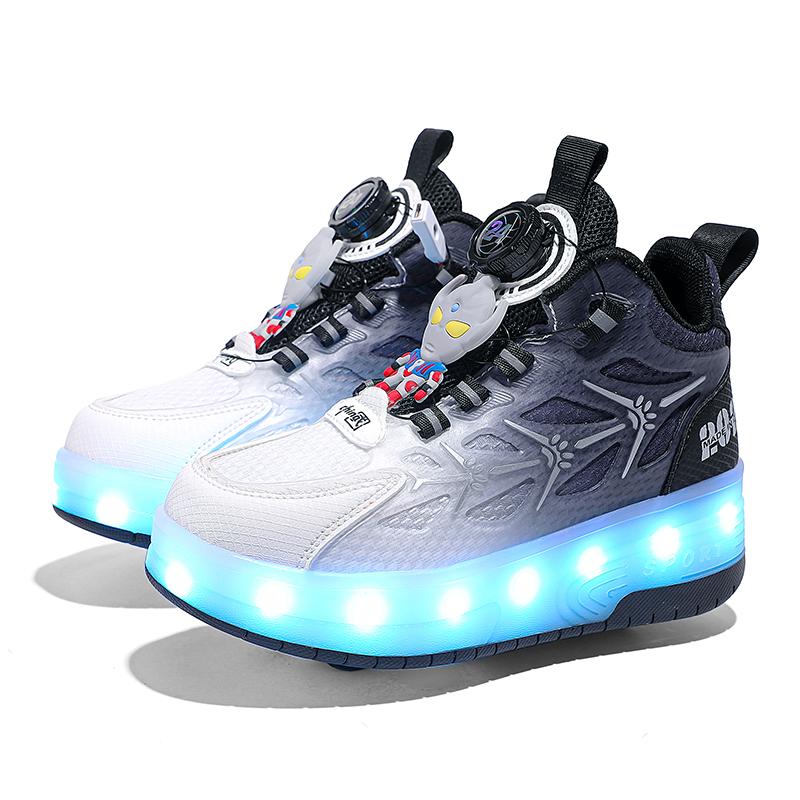 TUINANLE Zapatillas de skate de alta calidad para niños, zapatillas luminosas con luz LED, zapatos de dos ruedas para niños y niñas con carga USB