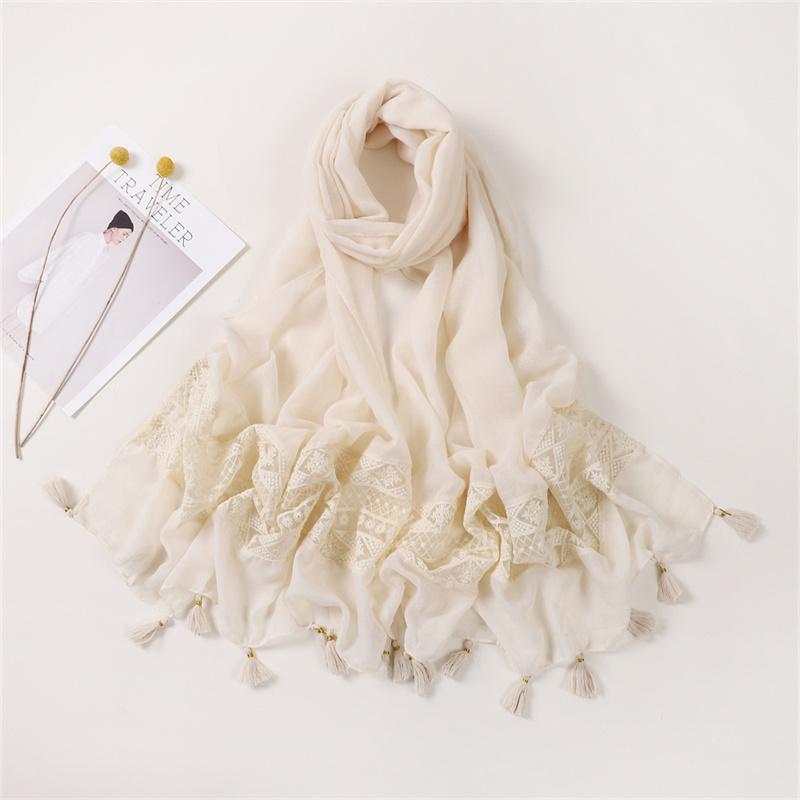 

Модный осенний шарф из хлопка и вискозы с кружевной цветочной лоскутной отделкой, шали, обертывание, повязка для шеи, резинка для волос, пляжный хиджаб, головной убор, женский фуляр, снуд