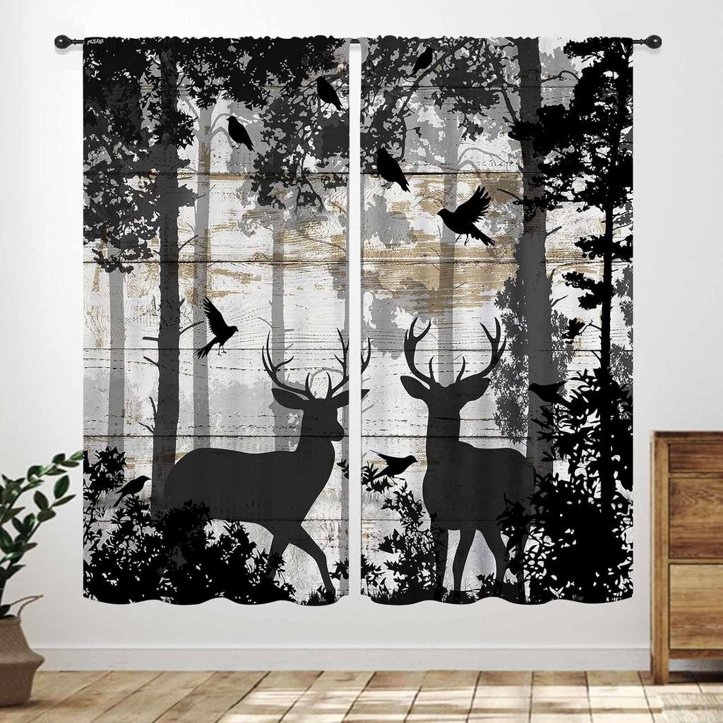 Rustic Deer Curtains,Farmhouse Cabin Lodge Country Forest Hunting Wild Animal Vintage Elk Window Treatments Drapes for Bedroom