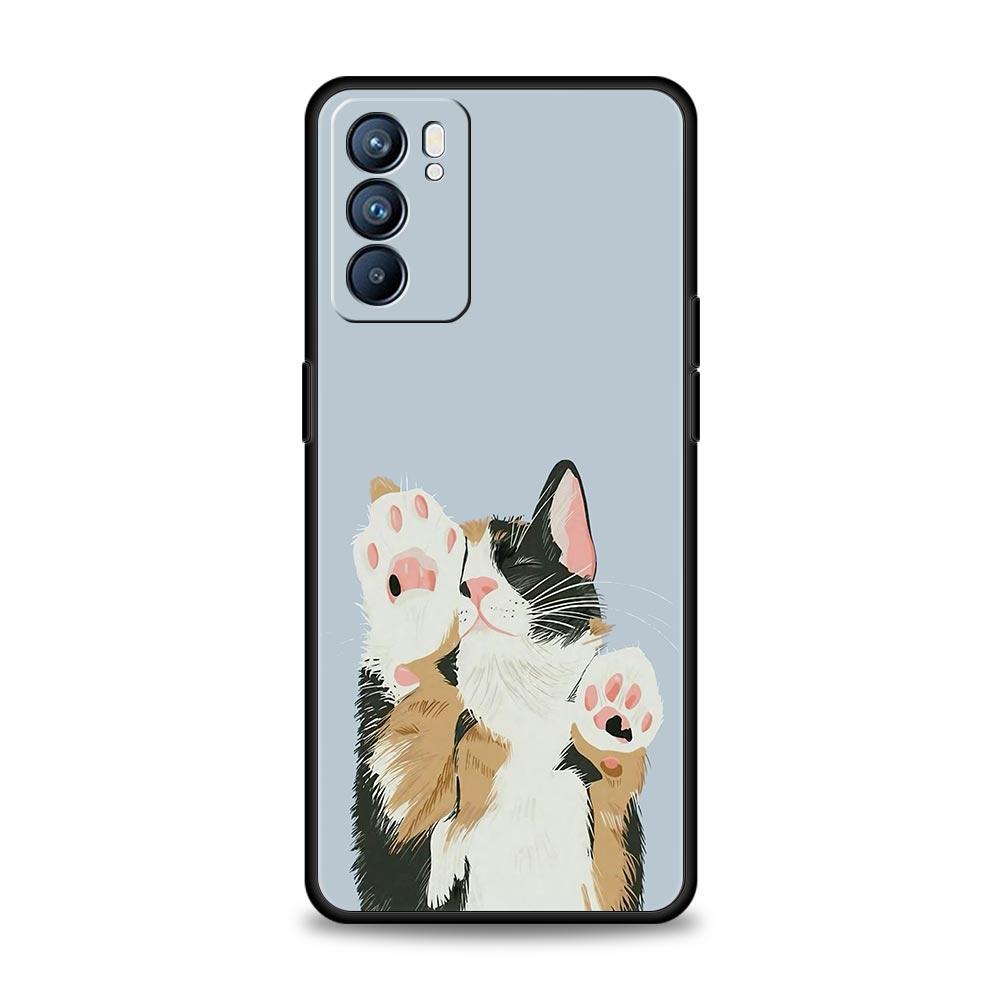 Lovely Cat Playing Fun Phone Case For Oppo A54 A53 A52 A15 A95 A16 A78 A79 A80 A98 4G Find X5 X6 Reno10 12 13 F Pro 5G Cover
