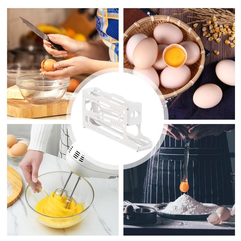 Rolling Egg Dispenser For Refrigerator Egg Organizer For Refrigerator 4 Tiers Space-saving Kitchen Organizers Stackable Large