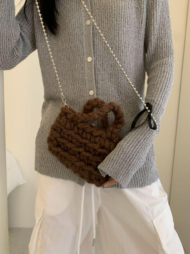 

Autumn and winter new super thick Icelandic wool woven bag pure hand-woven DIY finished handbag messenger bag темно-коричневого кольору