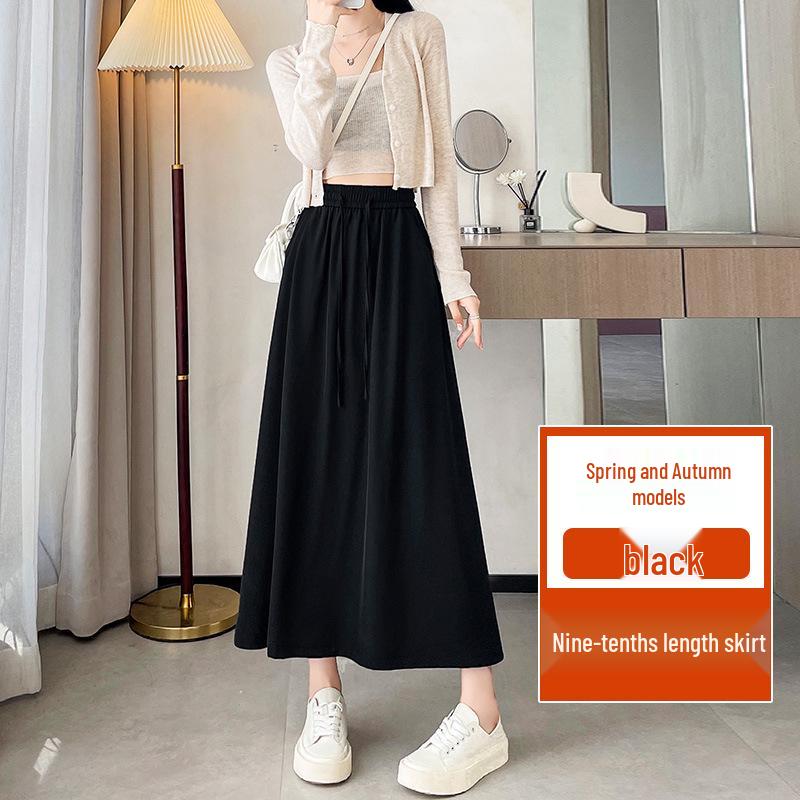 

Women s Custom Ice Silk Drape High-Waist Umbrella Skirt - Spring/Autumn 2026 Collection, Slimming Mid-Length, Large Hem. XXL чорний