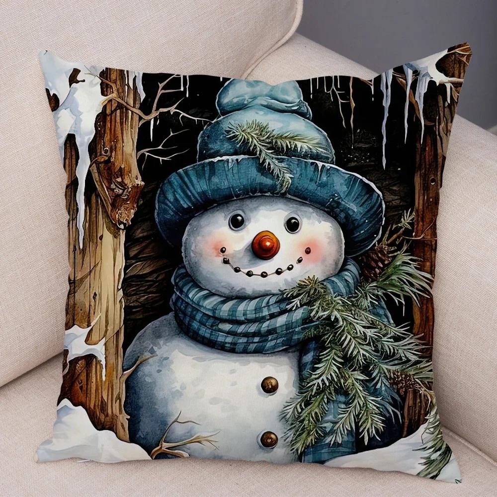 Frohe Weihnachten Kissenbezug Doppelseitiger Druck Deko Niedlicher Cartoon Schneemann Kissenbezug Plüsch Weihnachtsmann Kissenbezug für Sofa Zuhause Auto