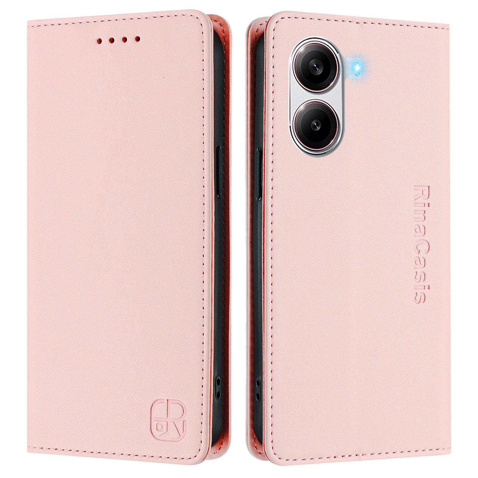 

For Xiaomi Poco X7 Pro 5G RINACASIS RC01 Leather Case RFID Blocking Wallet Stand Magnetic Closing Shockproof Phone Cover Pink