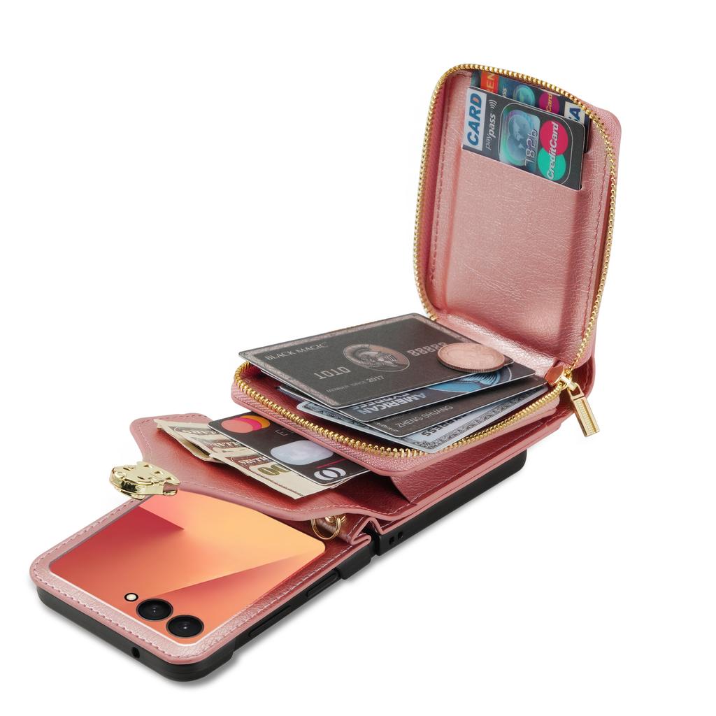 Crossbody Leather Cover Wallet Phone Case For Samsung Galaxy Z Flip 7 FE 6 5 4 3 Flip7 Flip6 Cards Slot Purse Triple Fold Bag