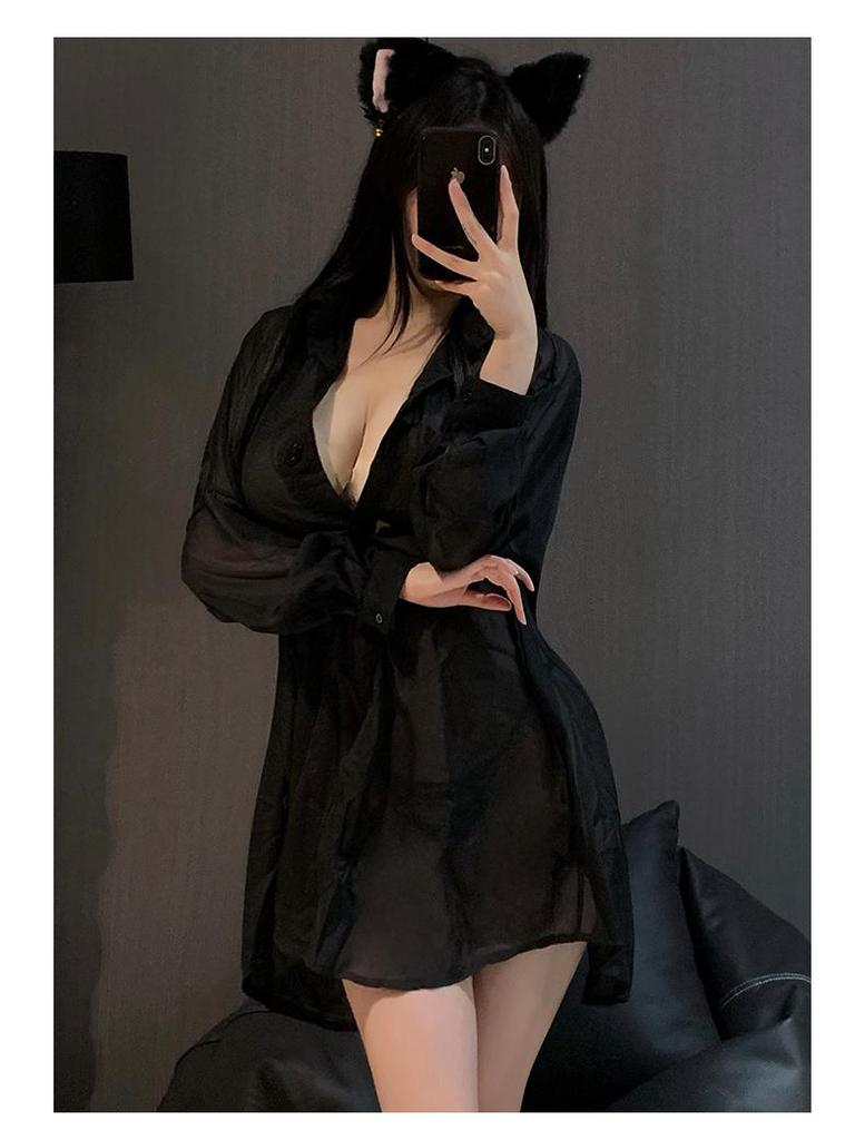 Flirty Lingerie Set: Tempting Nightgown for Small Chest, Mood Enhancing & Easily Removable Shirt