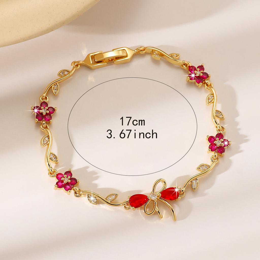 Luxury Gold-Plated Copper Zircon Leaf Bracelet, High Quality Jewelry