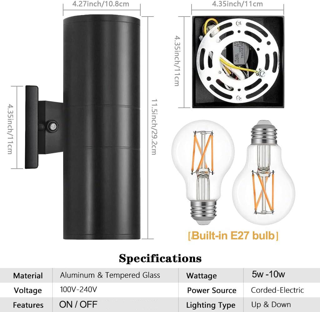 אורות קיר עמיד למים E27 ראש כפול Led מנורת קיר לבית מודרני פנים סלון מדרגות תאורת קישוט חיצוני