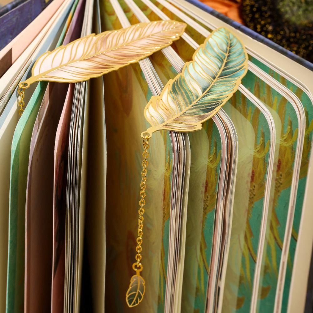 Metal Chain Feather Bookmark Page Clip Pendant Bookmark Aesthetic Vintage Book Clip  Book Lovers