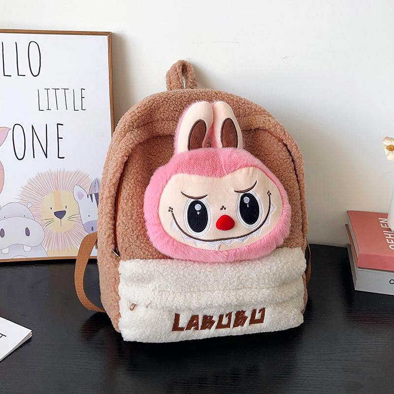 Labubu Cartoon Campus Backpack Plush Bag Cute Lamb Hair Cute Doll Shoulder Large Capacity Pain Bag