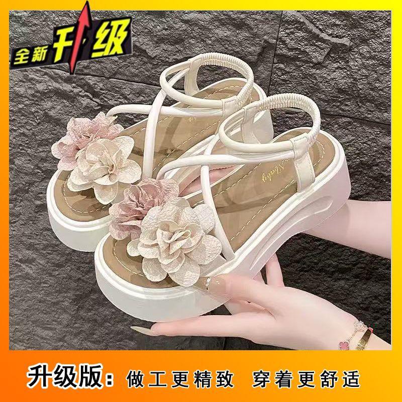 With skirt sweet beach sandals female summer 2025 new fashion fairy wind platform high heel flower sandals female