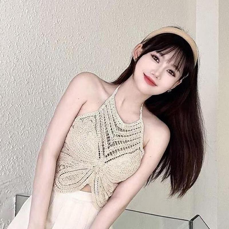 

Летняя богемная ажурная вышитая майка-халтер без спины и рукавов, вязаная, для женщин абрикосовый