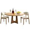 Modular Round Dining Table Set with 1 Table and 2 Chairs, Table Top MDF with Oak Veneer, Chairs Made of Solid Oak Veneered In Natural Wood Color