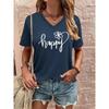 Funny Letter Print Women's T-Shirt Fashion V-neck Short Sleeve Top Casual Female Clothing Summer Fashion Flower Pattern Girl Tee