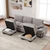 Modular 3-Seater Corduroy Sofa (with 2 Stools) – high-density foam padding, USB-C port, side pockets. For living room, office, lounge. Light Grey