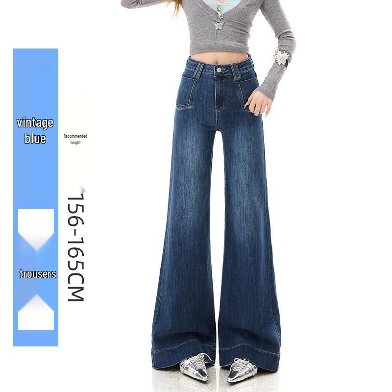 

Women s Spring 2026 Dark Blue High-Waisted Retro Micro-Flare Slimming Jeans Extra Small