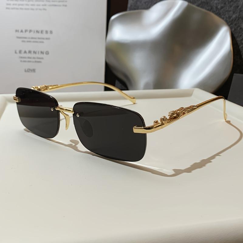 1pc Unisex Fashion Rimless Fashion Glasses with Golden-Tone Metal Frame & Blue Transparent Lenses